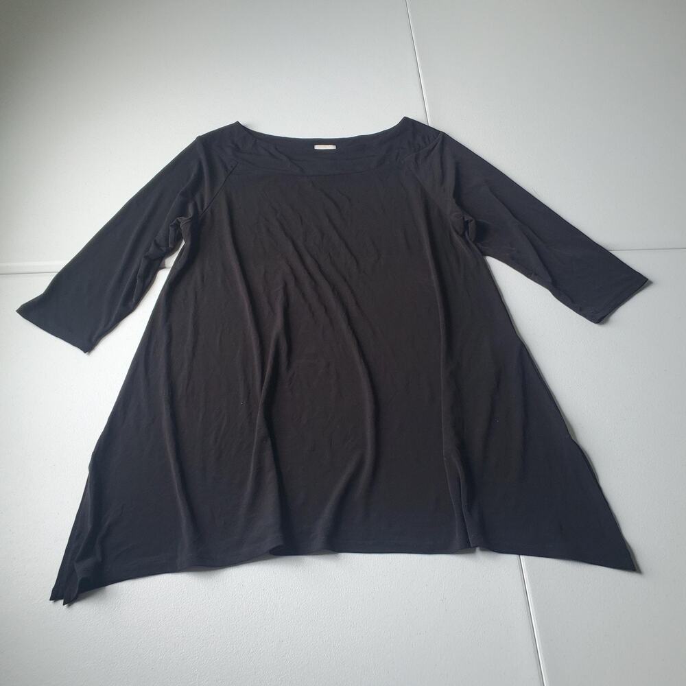 Chico's Tunic Blouse Womens 1 Black Boat Neck 3/4 Sleeve Stretch Sharkbite Top